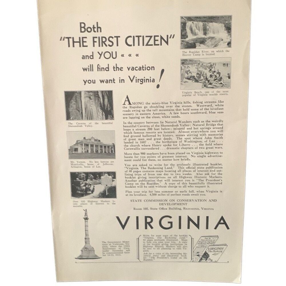 Vintage 1931 Virginia The First Citizen and You Ad Advertisement